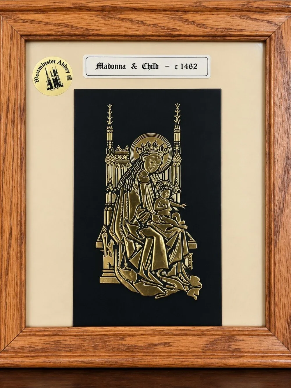 Vintage Framed Westminster Abbey Brass Rubbing Art – Madonna & Child c.1462